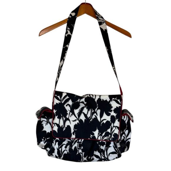 OiOi Australian Baby Diaper Bag Baby One Size Black Floral Canvas Messenger‎ - Picture 1 of 9